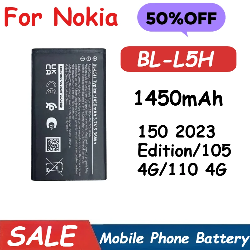 

BL-L5H Mobile Phone Battery Replacement For Nokia 150 2023 Edition/105 4G/110 4G Batteries 1450mah