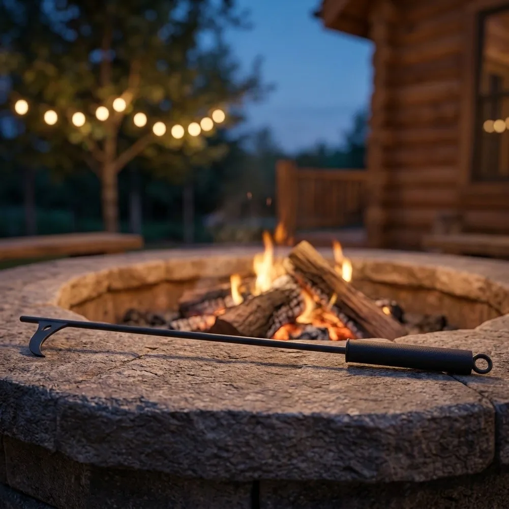 Black Steel Fireplace Poker Tool for Indoor Outdoor Fireplaces - 40 Inch Fire Hook for Campfires Fire Pits Wood Stoves