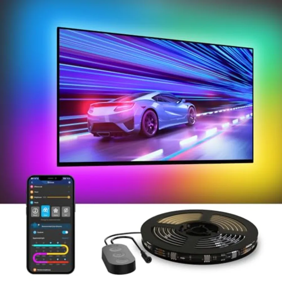 TV LED Backlight, RGBIC Smart LED Strip Lights for 70-80 inch TVs, Bluetooth and Wi-Fi Control, Works with Alexa and Google Ass