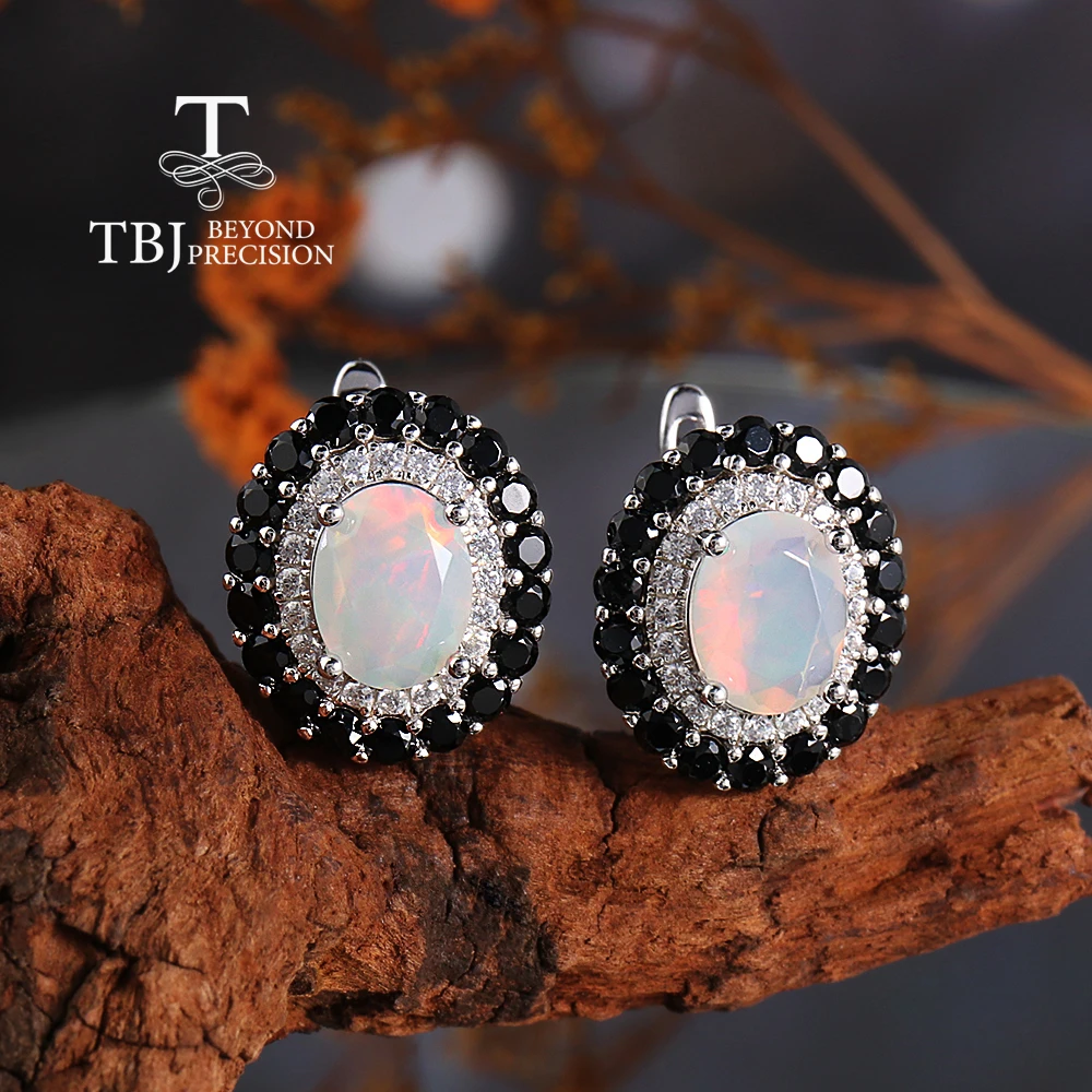 

925 sterling silver clasp earrings natural ethiopia opal oval 7*9mm gemstones fine classic jewelry for women's anniversary gifts