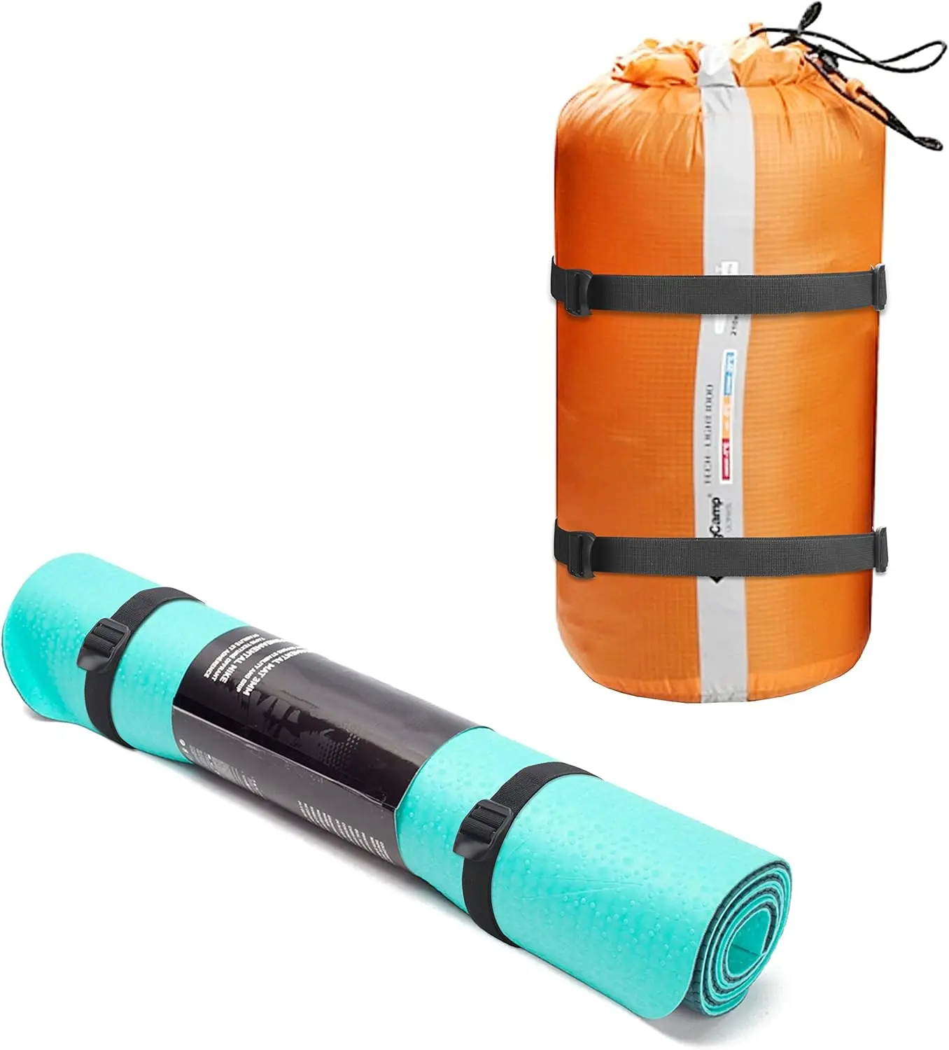 Cintas de Compressão para Saco de Dormir Reforçadas, Pacote com 2 com Fivela Plástica para Camping, Caminhada, Bagagem - 48 Polegadas Preto