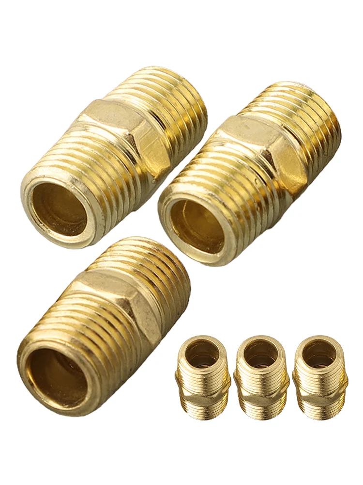 2pcs Air Line Hose Compressor Connector 1/4inch Male To Male Brass Pipe Adapter Air Tools Spare Parts Quick Hex Nipple