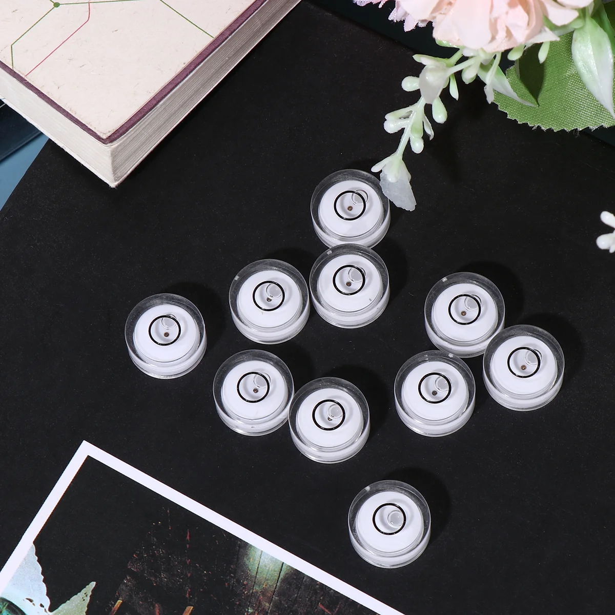 16PCS Universal Level 15MM Circular Diameter 6MM Flat Height Bubble Spirit Level Surface Level (White)