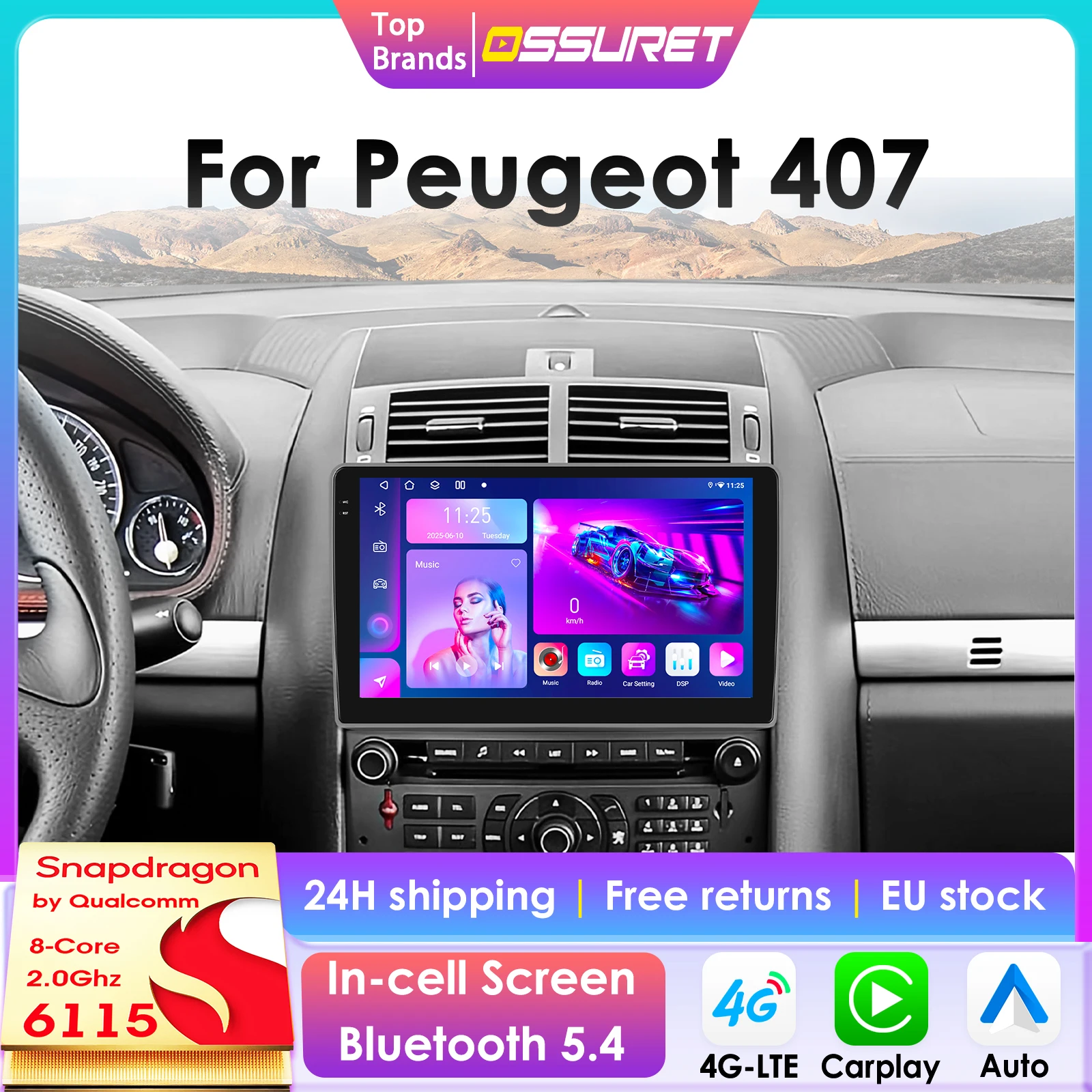 2din CarPlay Android Samochodowy odtwarzacz multimedialny dla Peugeot 407 cc SW 407CC 2004-2011 Samochodowe stereo GPS autoradio Inteligentne urządzenie główne