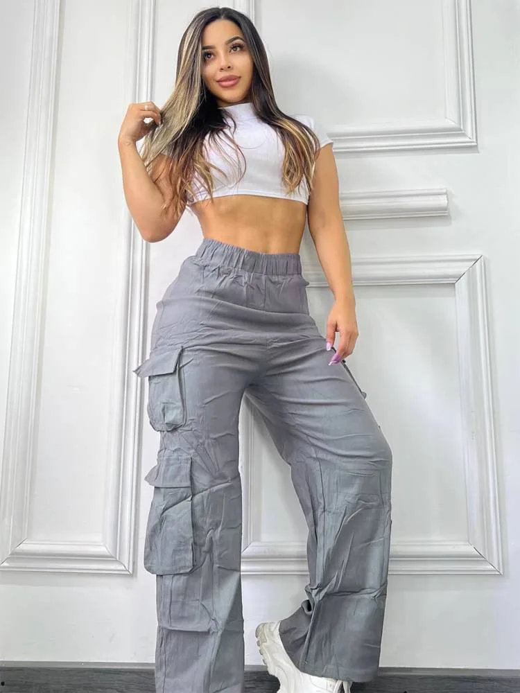 2026 Neue Damen High-Waist Y2K Cargo-Hose Vintage Streetwear Weites Bein Baggy Multi-Taschen Gerade Lässige Alltags-Lounge-Hose – Detail 6