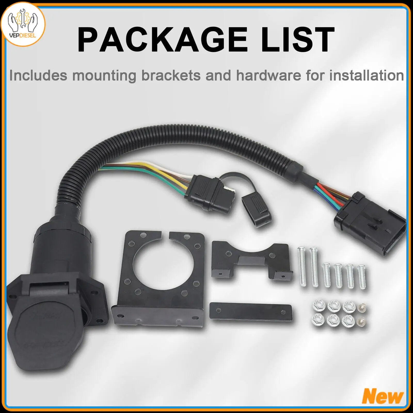 New Tow Harness Trailer 7:4 OEM Connector For Dodge RAM Jeep Commander Mitsubishi Raider w/ Factory 7 Way 2000-2010 Flat Trailer