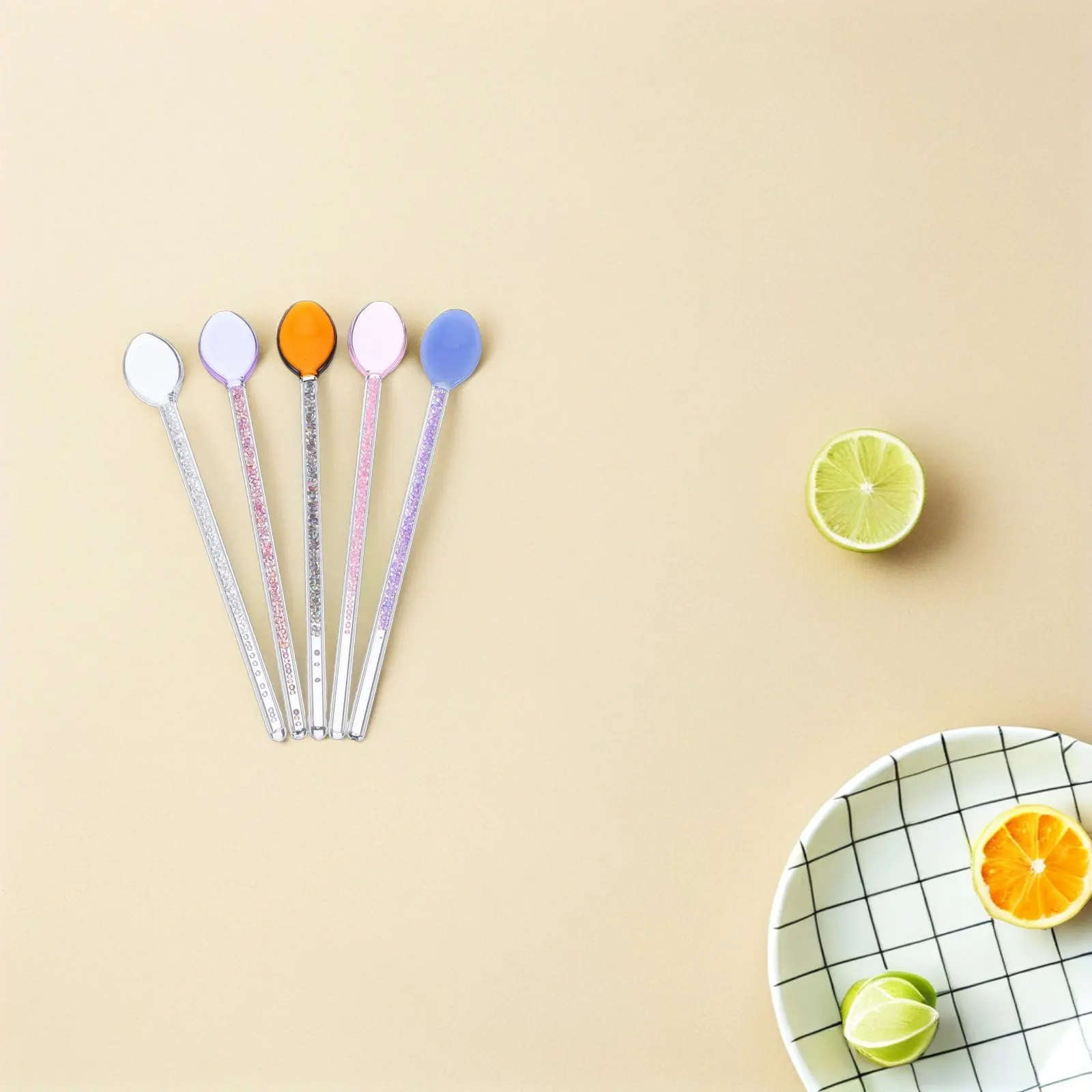 5Pcs Exquisite Shimmering Glass Dessert Spoons Elegant Antislip Handle for Coffee Tea Hot Chocolate Cold Drinks Ice Cream