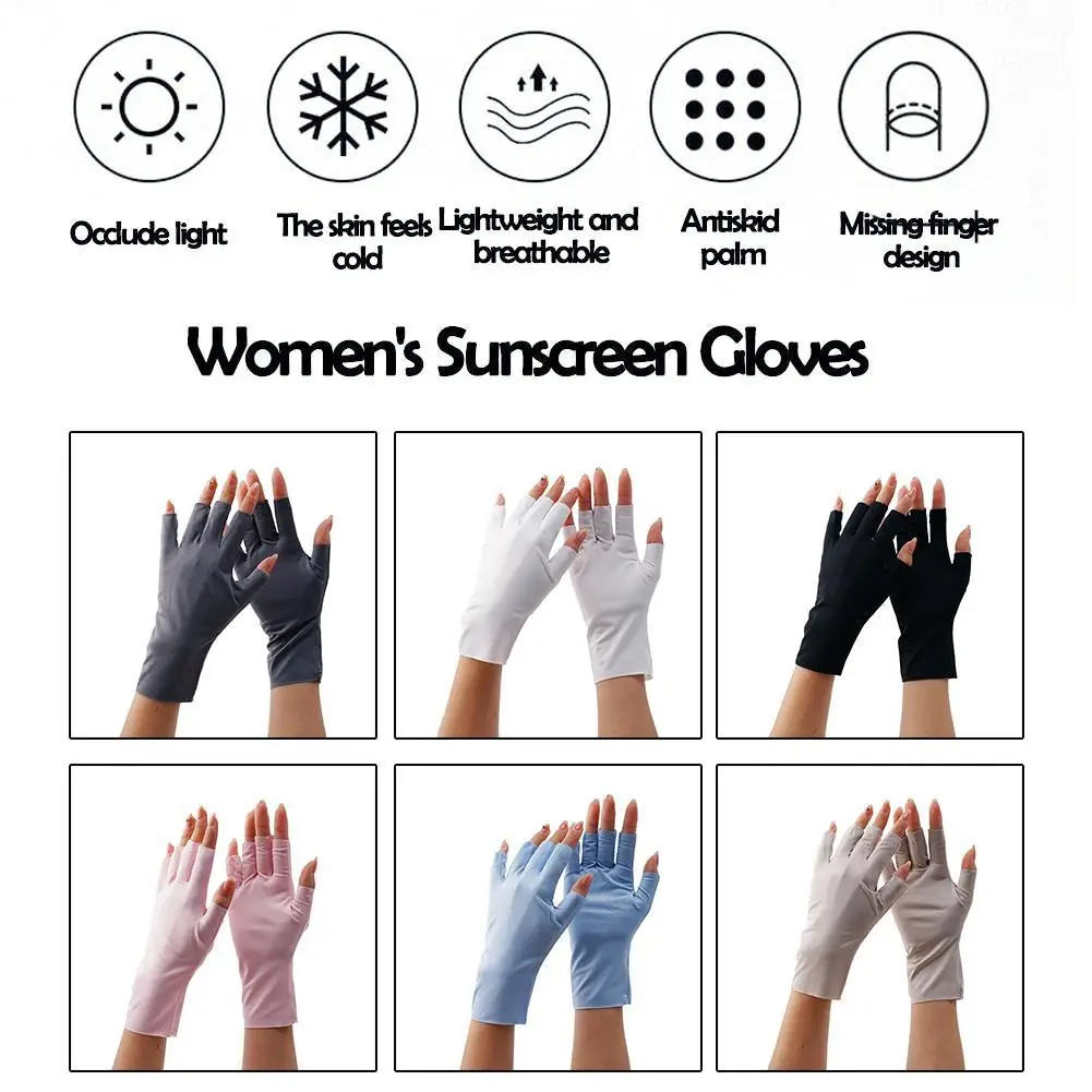 

Women Summer Thin Half Fingers Gloves Anti-UV Sunscreen Non-slip Silk Driving Cool Ice Thin Gloves Nail Art Gloves Breathable