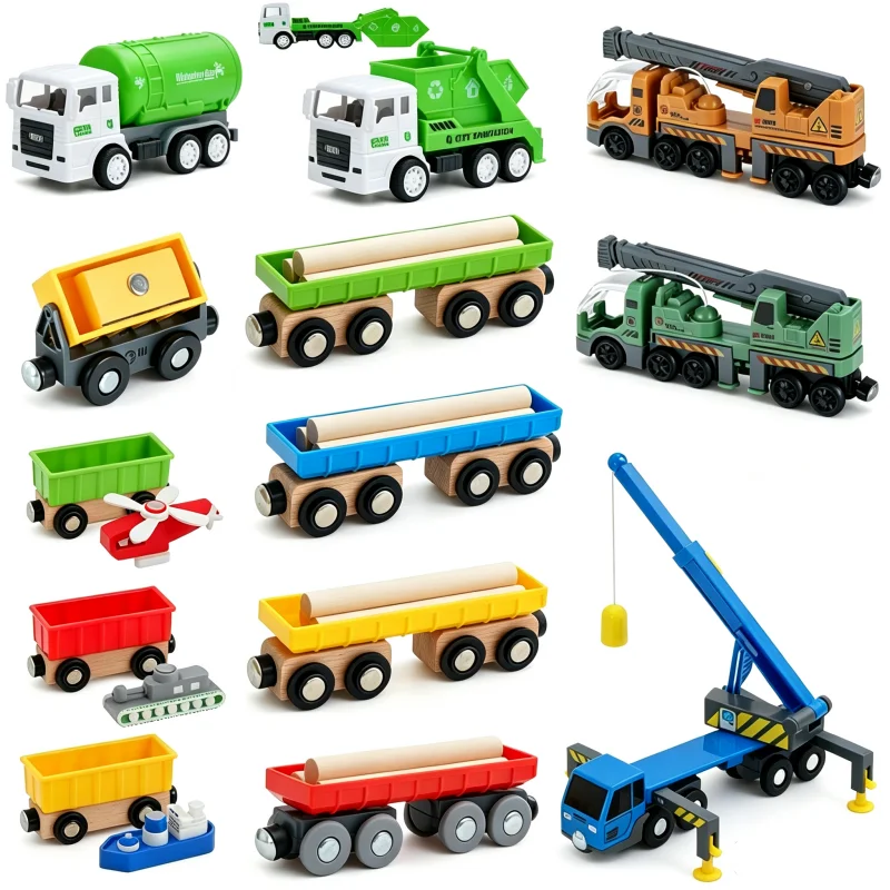 Wooden Engineering Vehicle Mini Crane Car Model Inertial Sliding Truck Toy Wooden Magnetic Train toys Halloween Gifts