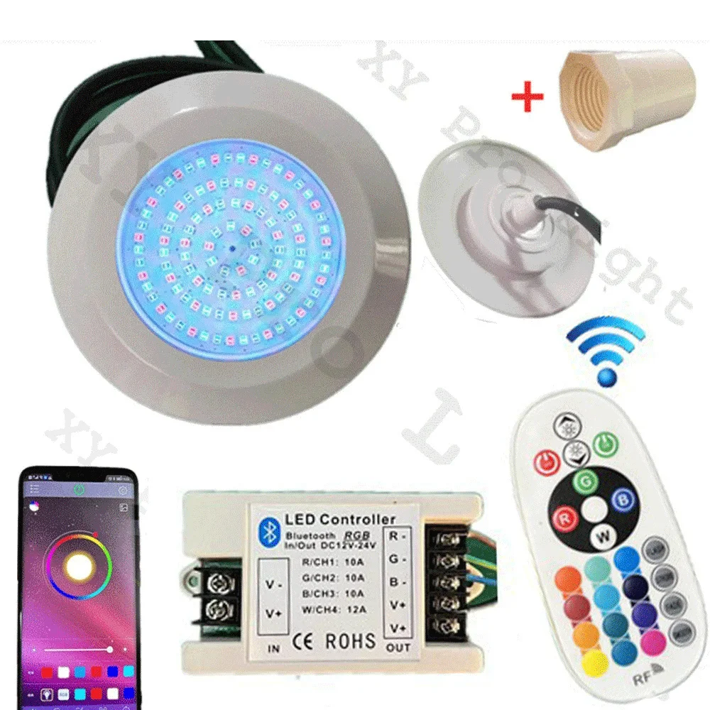 Luz LED de Piscina RGB de 12W, Control por aplicación Bluetooth, DC12V, luz subacuática para exteriores/interiores, lámpara de paisaje de fuente, foco de Luz de Piscina