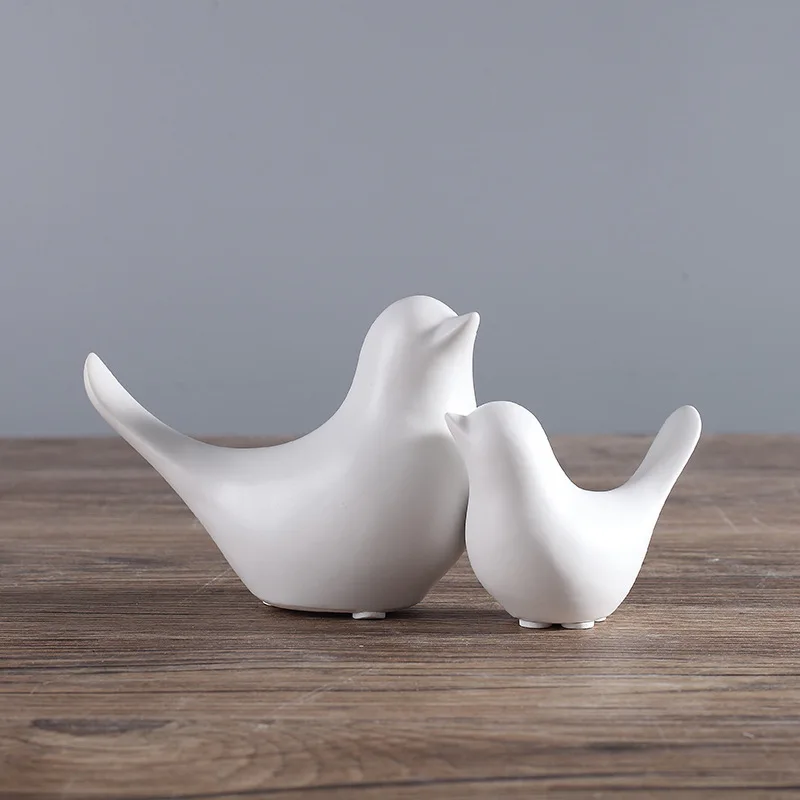 Bird Figurine 4 Sizes Nordic Ceramic Black White Animal Statue Jewelry Home Decoration Living Room Table Sculptural Ornament