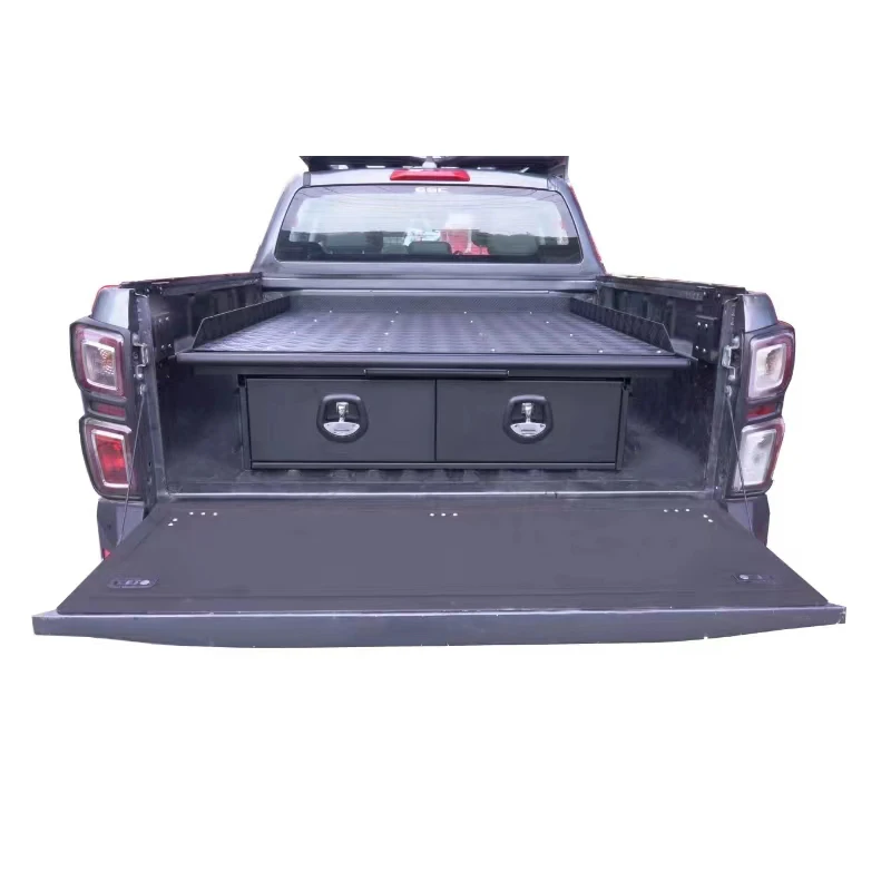

Factory Supply Pickup Truck Car Bed Rear Cargo Storage Drawer Tool Store System Aluminum Truck Drawer Tray Integrated Magic Boxc