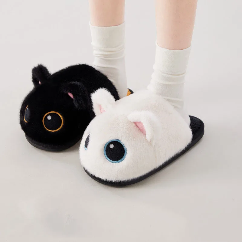 

Cute Kitty Fuzzy Slippers for Women Men Winter Warm Indoor Couple Plush Shoes Home Slides Furry Mules Slipper with Cat Paw Sole