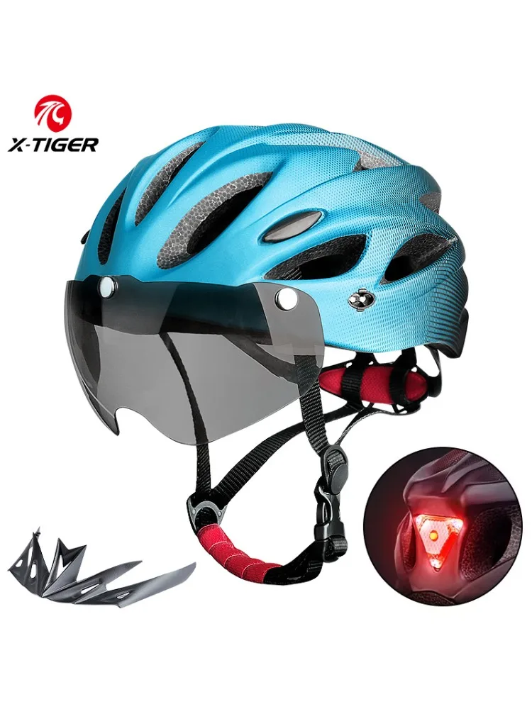 Kask rowerowy X-TIGER z magnetycznymi okularami i tylnym światłem LED, ultralekki kask rowerowy dla dorosłych, kask MTB, rozmiar 58-62 cm — 2