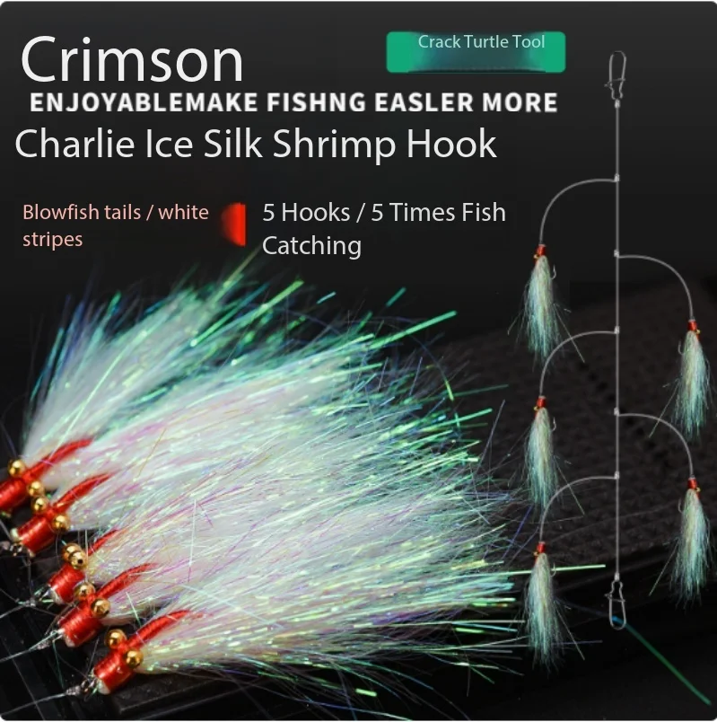 

Crazy Charlie Ice Silk Shrimp Sabiki Rig Lure 5 Hooks Line Set Bionic Artificial Bait For Striped Bass Freshwater Fishing