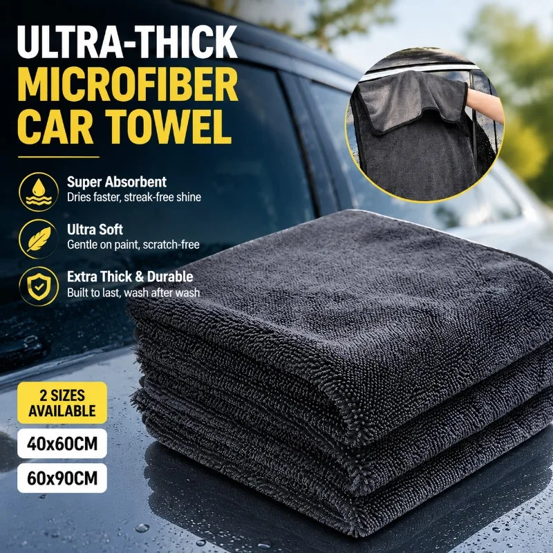 Ultra-Dickes Mikrofaser-Autowaschtuch, 40x60CM / 60x90CM Extra Weiches Auto-Trockentuch für Autopflege und -reinigung