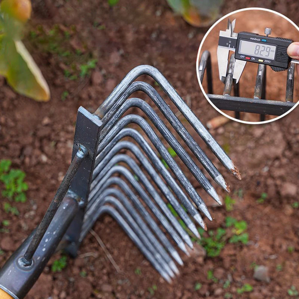 High Carbon Steel Gardening Weeding Rake Multifunctional 4/7/9/12 Teeth Loose Soil Nail Rake Labour-Saving Agricultural Tools