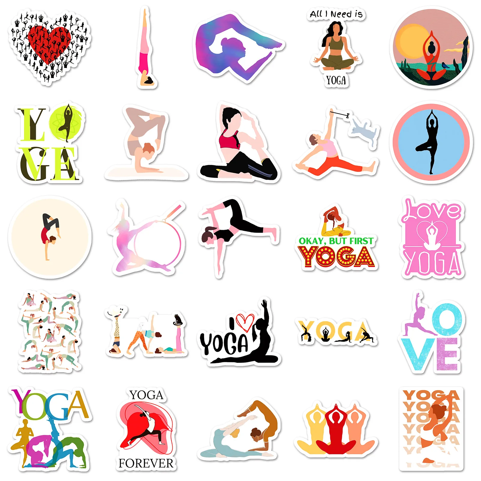 10/30/50PCS New Fitness Exercise Art Healthy Yoga Sticker DIY Phone Laptop Luggage Skateboard Graffiti Decals Fun for Kid Toy