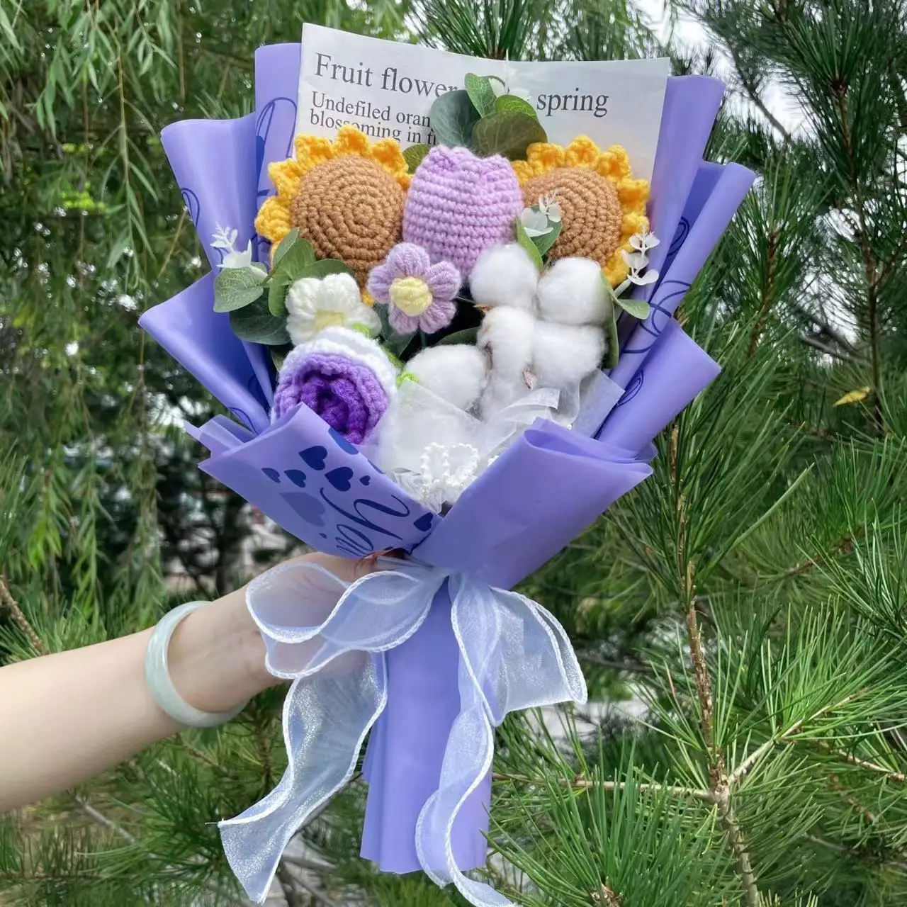 Fiori lavorati a maglia finiti girasoli rose di tulipano Bouquet lavorato a maglia creativo all'uncinetto regali di laurea di compleanno per la festa della mamma di san valentino