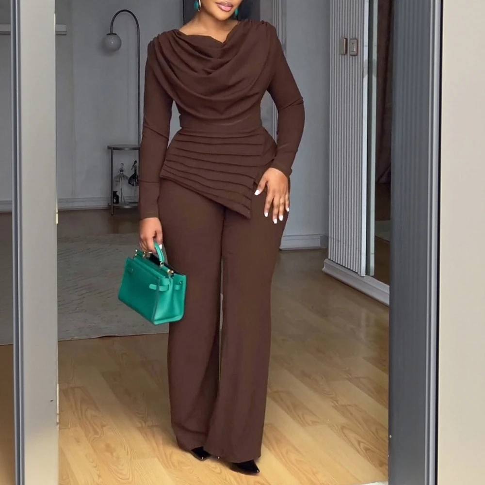 

Autumn Winter Slim Fit Round Neck Jumpsuit Casual Style Women's All-Match Long Pants Fashionable and Comfortable Clothing