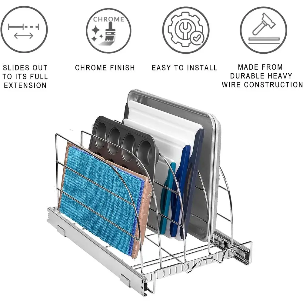 Organizador removível cromado ajustável para assadeiras, tábuas de corte e bandejas - Serviço pesado, garantia vitalícia, 12,5W x 21D x 11H,