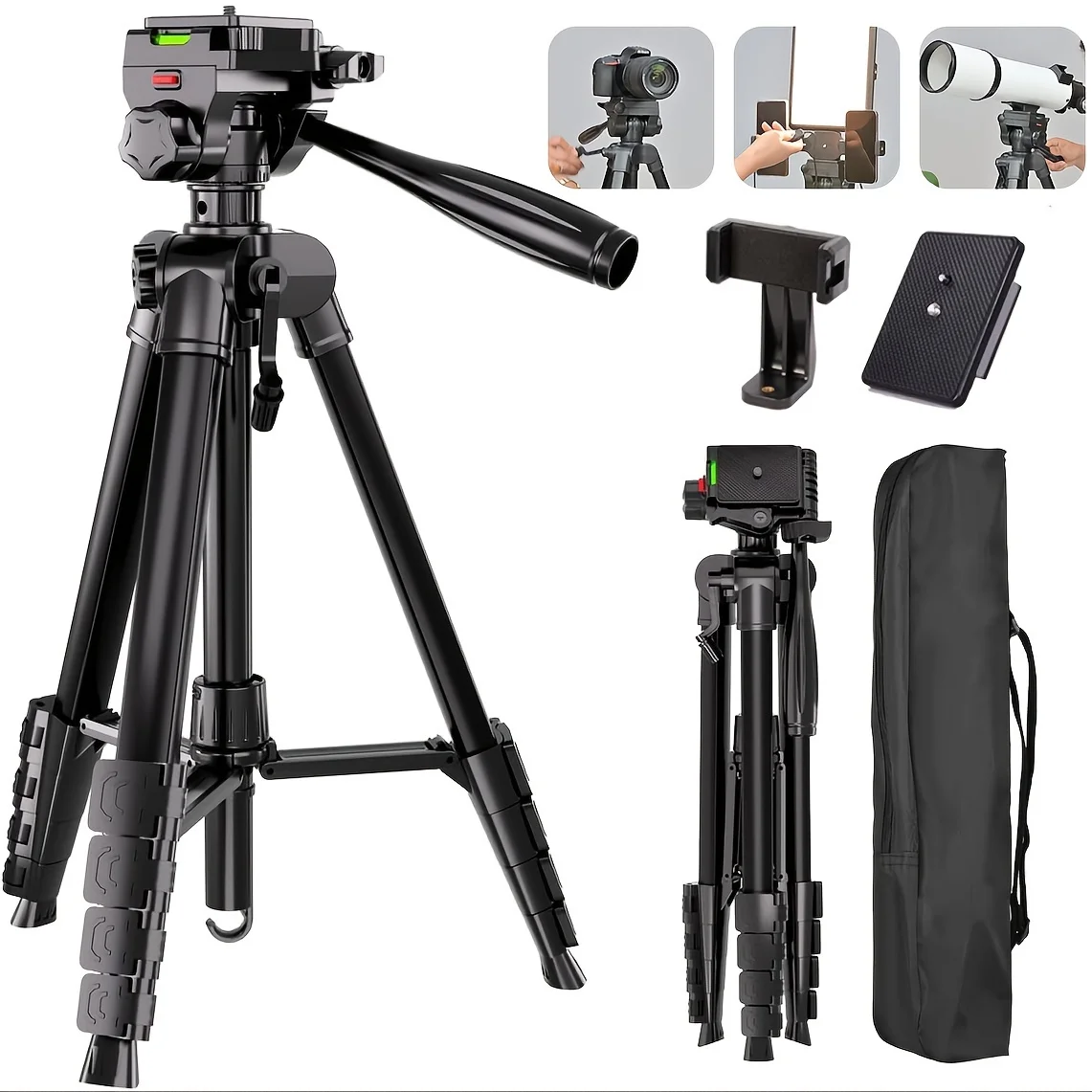 Professional 73 Inch Heavy Duty Camera Tripod with Phone Holder Travel Bag for DSLR SLR DV Projector Photography