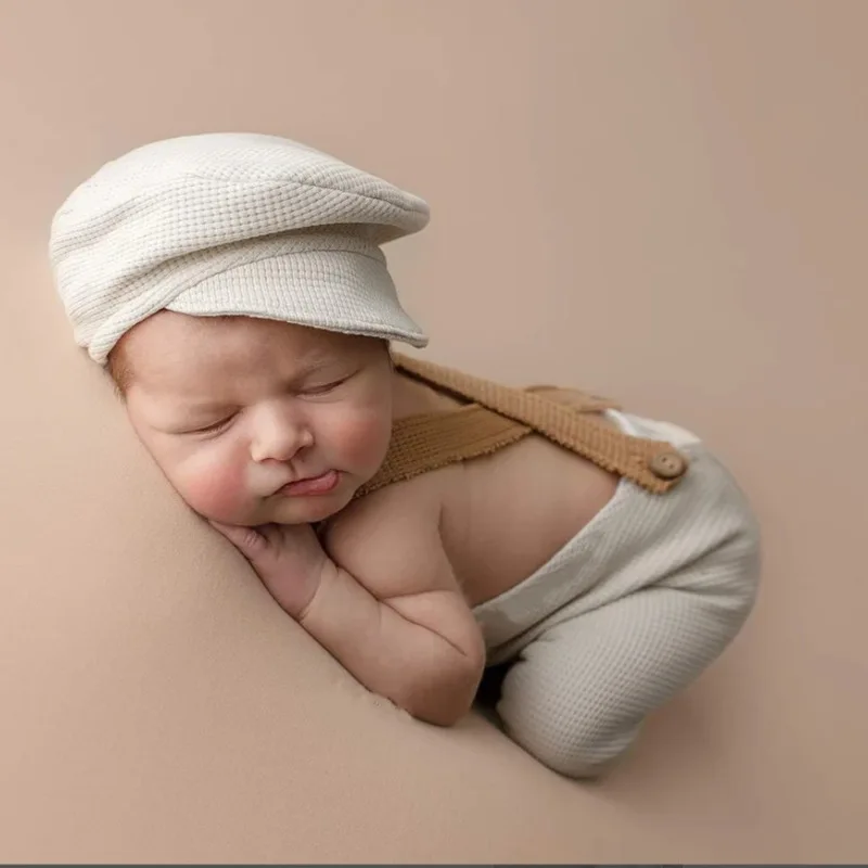 Newborn Photography Props Baby Boy Photo Shoot Outfits Infant Gentleman Romper Suits with Hat