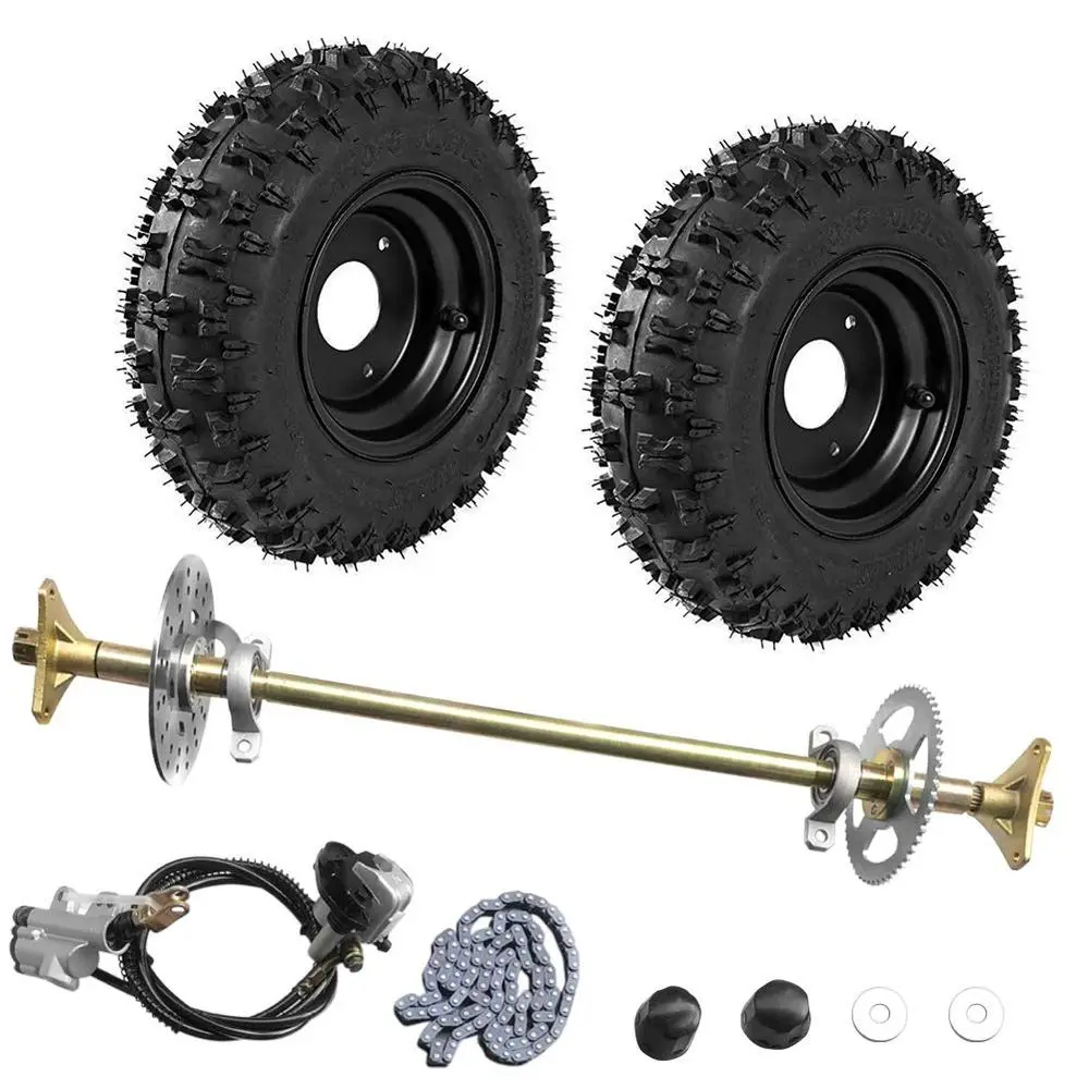

Rear Axle Assembly Wheel Hub Set, Wheel Tires With Rim amp Brake Assembly and T8F Chain Suitable for DIY Go Kart Quad, Trike, D