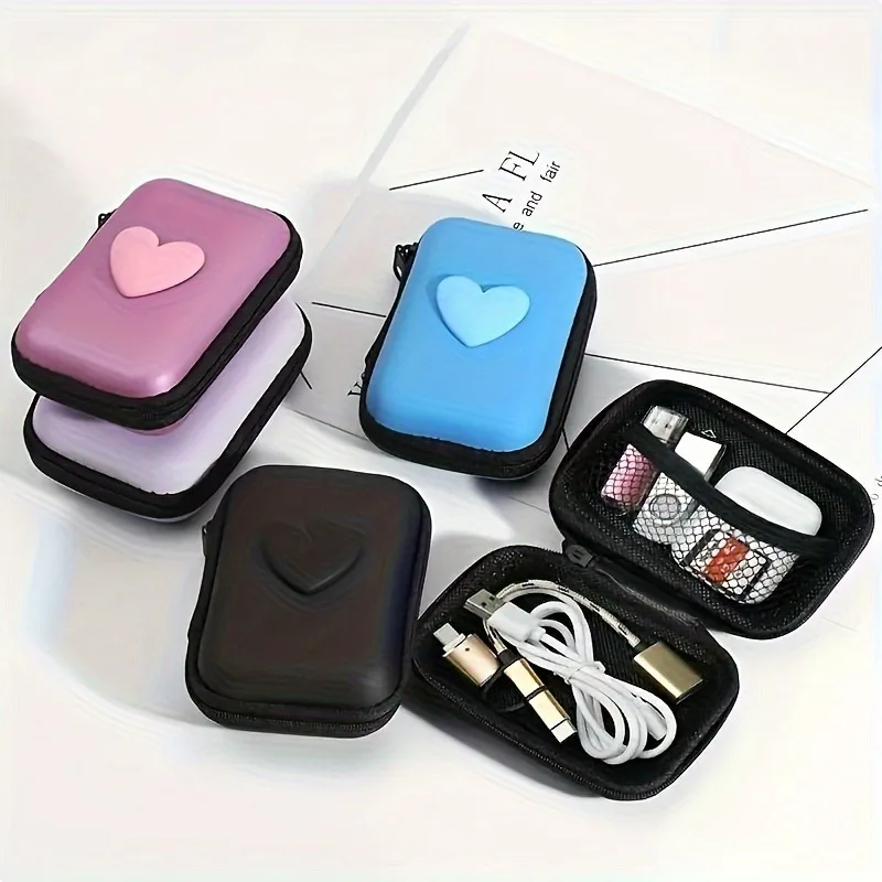 3D Love Heart Headphone Data Cable Storage Bags Charger Power Bank Rectangular Box Zipper Bag Pocket Pouch