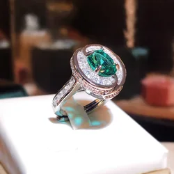 2023 NEW Classic Round Emerald S925 Sterling Silver Ring for Women Sapphire Engagement Anniversary Gift Jewelry