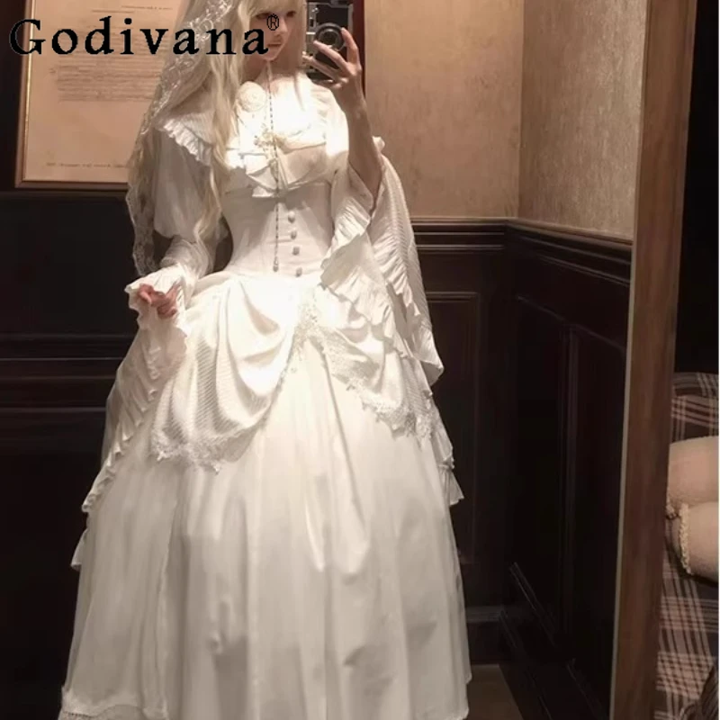 

Pure White Gothic Style Lolita Skirt Set Women's Shirt Sleeve Elegant Gorgeous Outfits Female Japanese Sweet Princess Suits