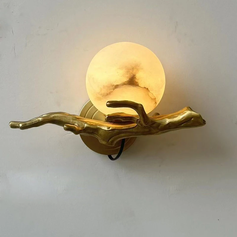 Modern Luxury Brass  Wall Lamp High-Quality Spanish Marble Elegant Sconce Light for Living Room Bedroom Corridor Decor