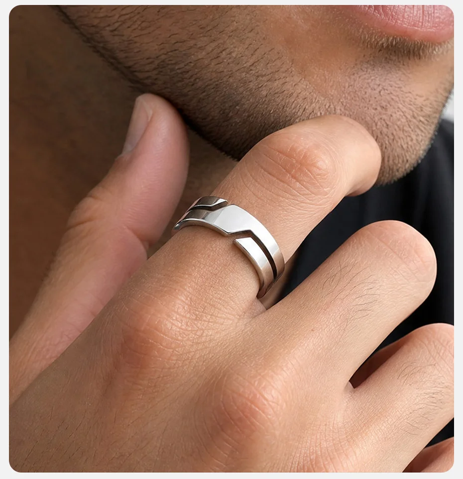 Vnox Geometrischer Ring für Männer, poliertes Edelstahlband in Schwarz-Silber-Farbe, Größe 7-11, minimalistischer Herrenring, Schmuckgeschenk – Detail 4