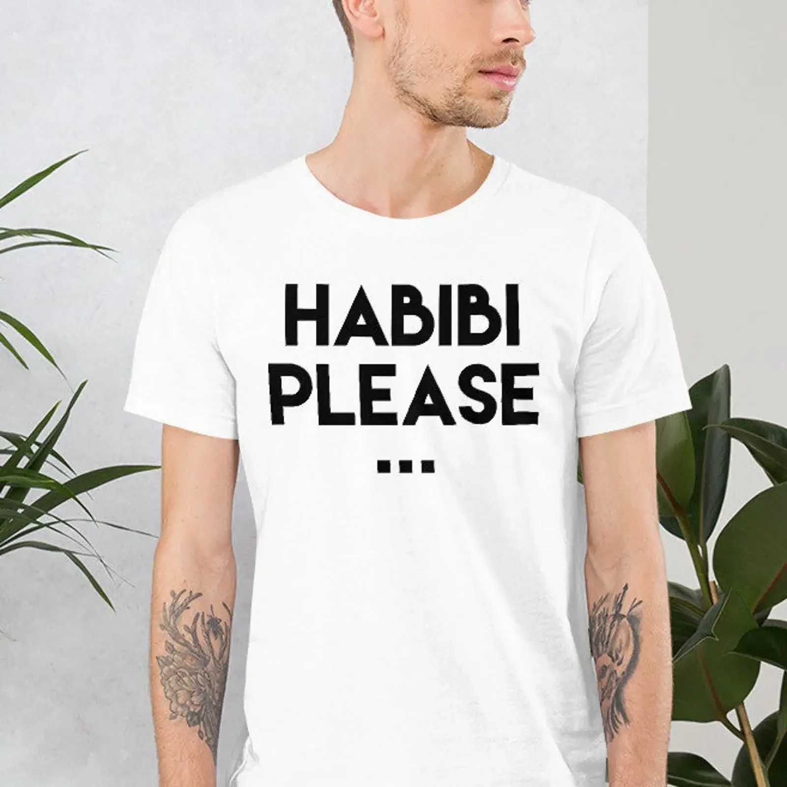Habibi Please Arabic Print T shirt Casual  Funny Islamic Halal for  vintage Washed Stretched Soft designer clothes Versatile