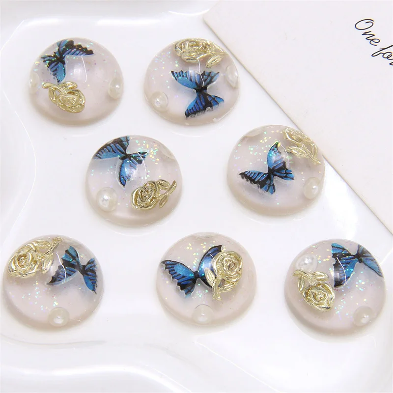 Newest 50pcs/lot 19mm butterfly/rose flowers core cartoon rounds shape cabochon beads diy jewelry garment/hair accessory