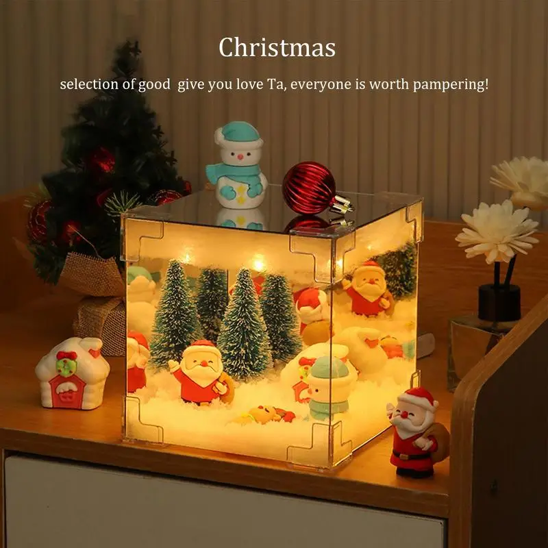 Santa Claus Night Light Cube Design Home Christmas Snow Scene Decor Elegant Christmas Lighting Decorations For Indoor Festive