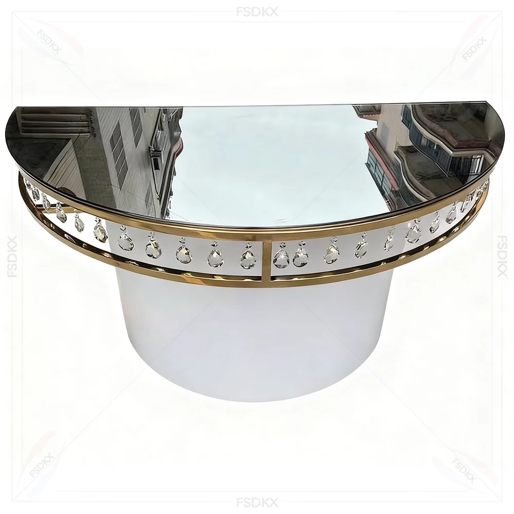 FSDKX Gold Wedding Cake Table Round Mirror Glass Metal for Outdoor Hotel Wedding Dining Rental Furniture