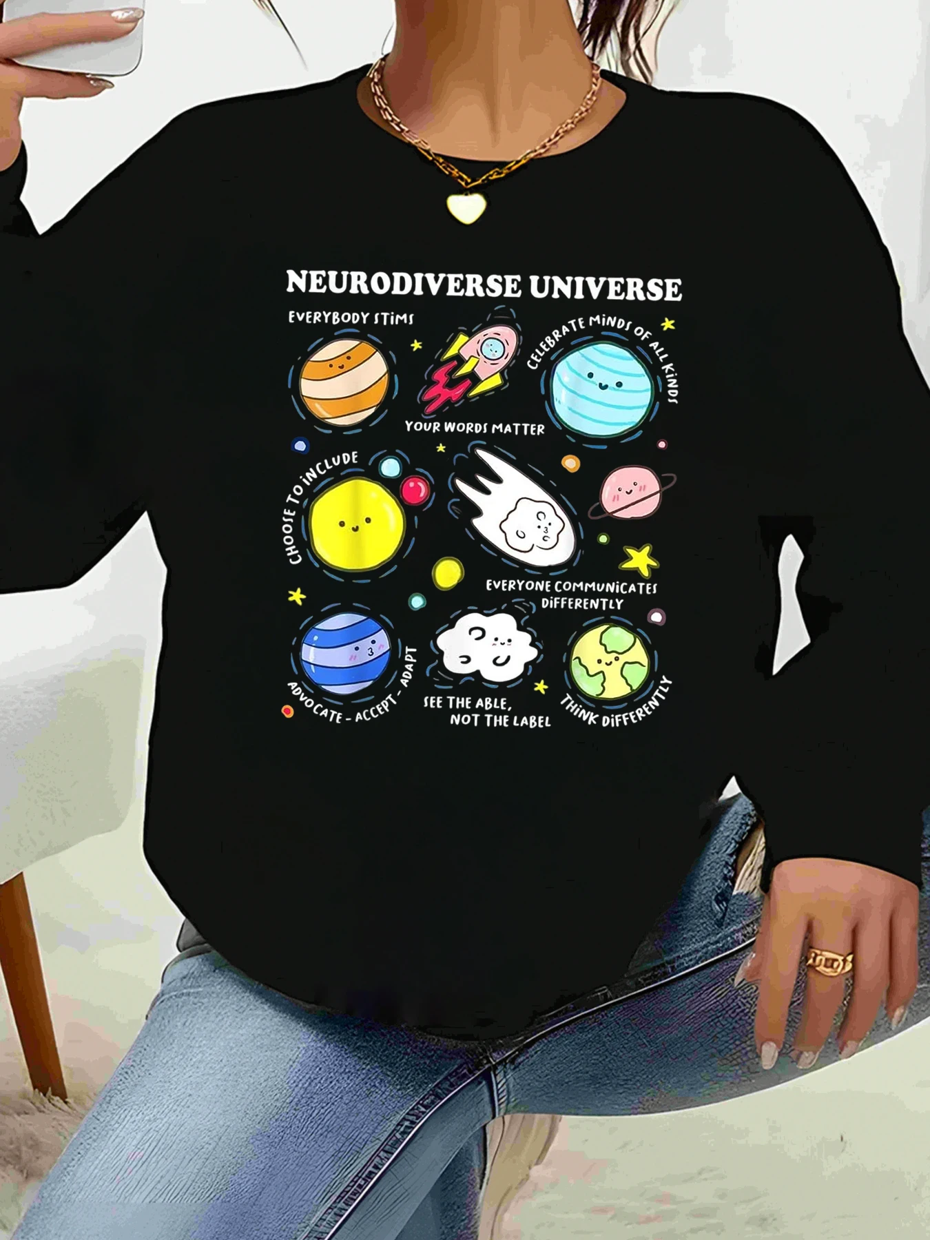 

Футболка с длинными рукавами и принтом планеты Neurodiverse Universe, праздничная одежда на Хэллоуин для женщин
