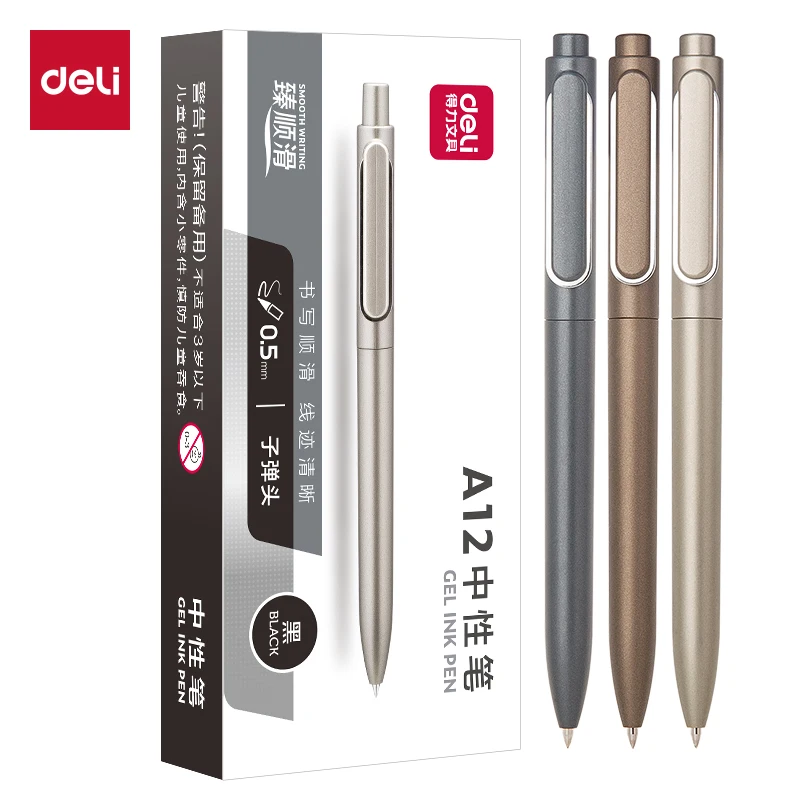 

Deli A12 Gel Pen Metal Bullet Head Quick Drying Black Brush Question Press Pen. Instagram Business Office Learning Supplies