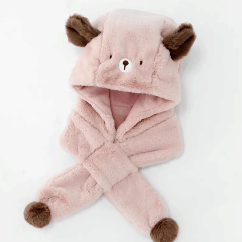 

Cute One-Piece Winter Baby Hat Scarf Plush Windproof Kids Hat Hooded Scarf Thick Warm Neck Protection Infant Beanies Cap
