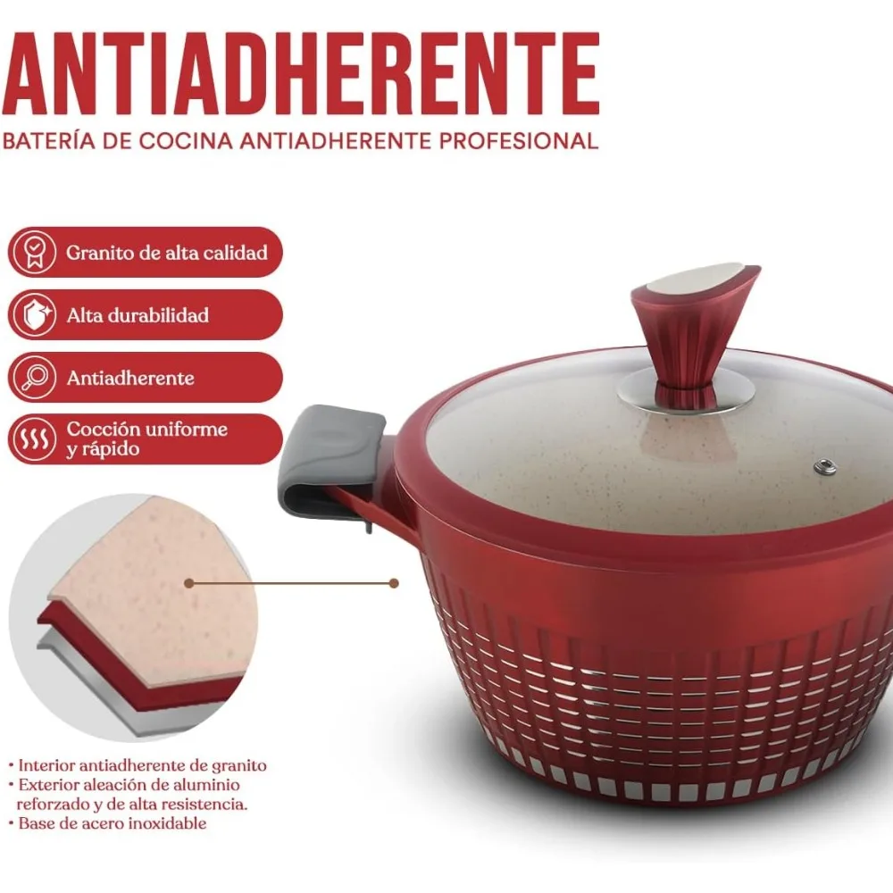 طقم أواني طهي غير لاصقة مكون من 13 قطعة من الرخام الأحمر مع تقنية Kochstelle #5