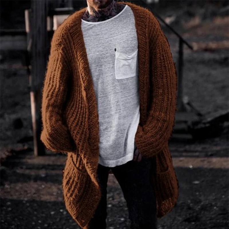 Male Casual Sweater Cardigans Vintage Knitwear For Men Clothing Winter Fashion Furry Long Sleeve Knitting Cardigan Long Coats