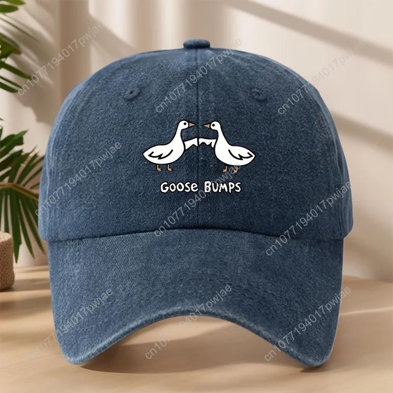 قبعة بيسبول كلاسيكية مغسولة "ريشة أوزة" قابلة للتعديل بتصميم زر المفاجئة الأبيض بنمط أوزة قبعة منقار البط للجنسين قبعة الشمس غير الرسمية #4