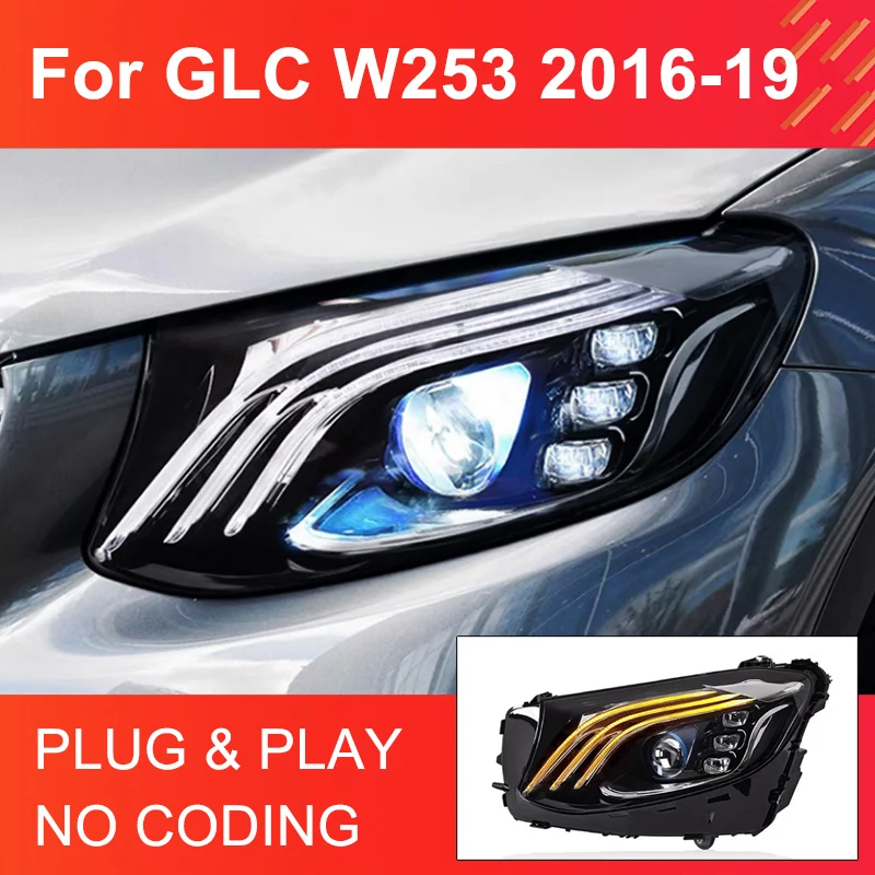 1 Pair LED Head Light Assemly for BENZ GLC W253 2016-2019 Plug and Play Headlights Plug and Play LED DRL Dynamic Turn Headlights