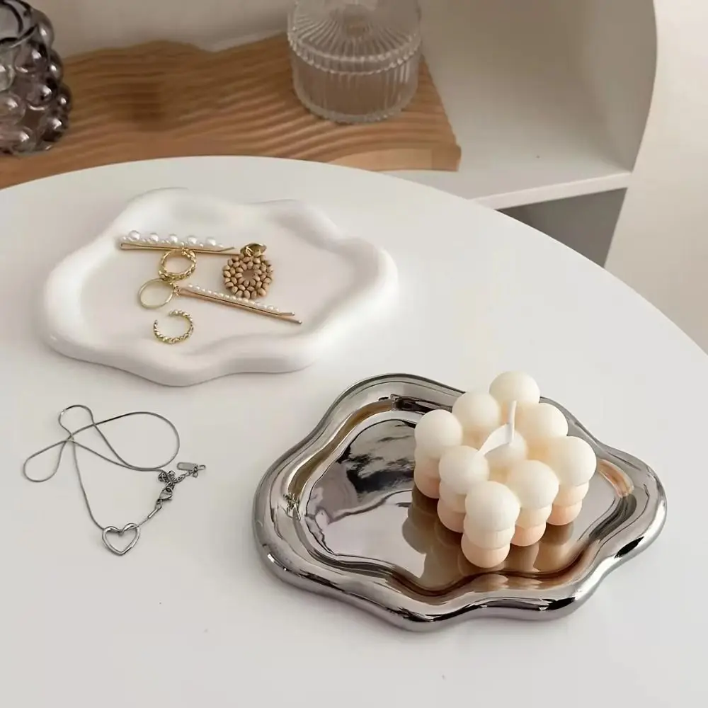 

Ceramic Jewelry Storage Tray INS Elegant Earrings Necklace Display Plates Light Luxury Simple Cake Snack Dessert Tray