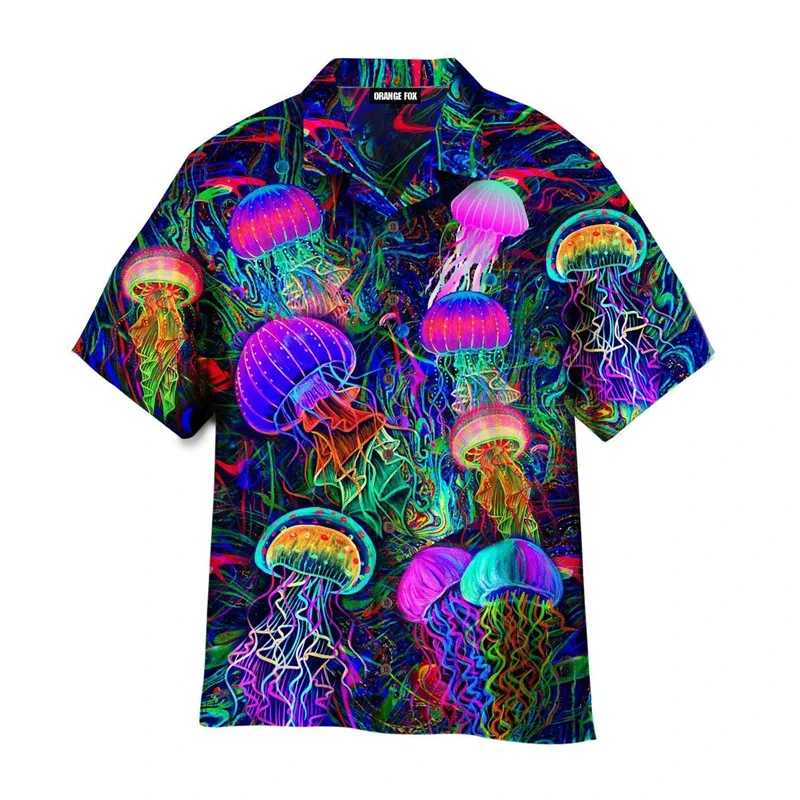 New Men\'s Shirts Short Sleeve Jellyfish Pattern Hawaiian Shirt For Men Tops 3d Printed Summer Holidays Breathable Men\'s Clothing