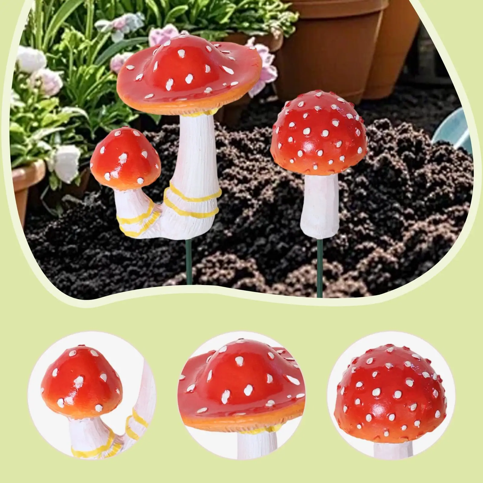 2 Pieces Mushroom Garden Statue Stakes Micro Landscape Decor Resin Luminous Plant Pot Decor for Pathway Porch Yard Decoration