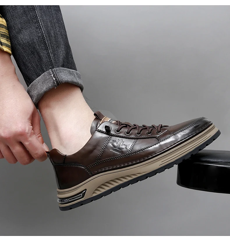 Luxuriöse Echtleder-Herrenschuhe für Business und Freizeit, Hochwertige Modische Schnürschuhe für Büro und Outdoor-Aktivitäten, Herren-Sneaker – Detail 16