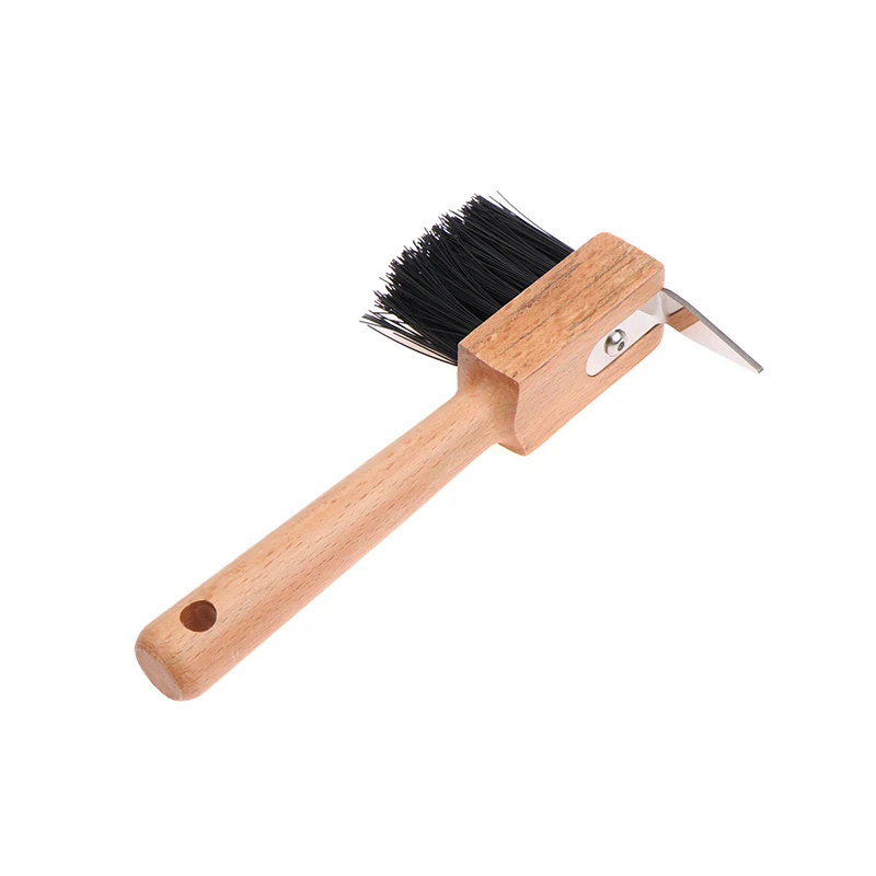 Cepillo de goma para recoger pezuña de caballo con cepillo, Hoofpick portátil con tacto suave y mango de madera, Kit de aseo para caballos