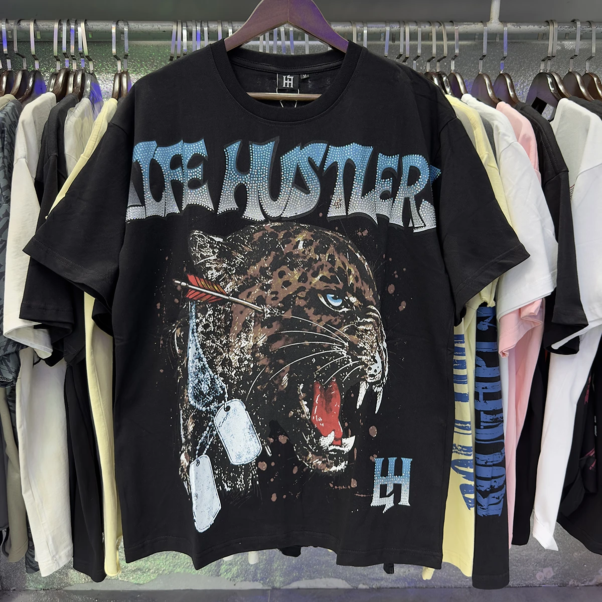 Tiger Letter Shinning Diamond Baumwoll-Kurzarm-T-Shirts für Männer und Frauen, Rundhalsausschnitt, lockeres Sommer-T-Shirt, übergroße T-Shirts